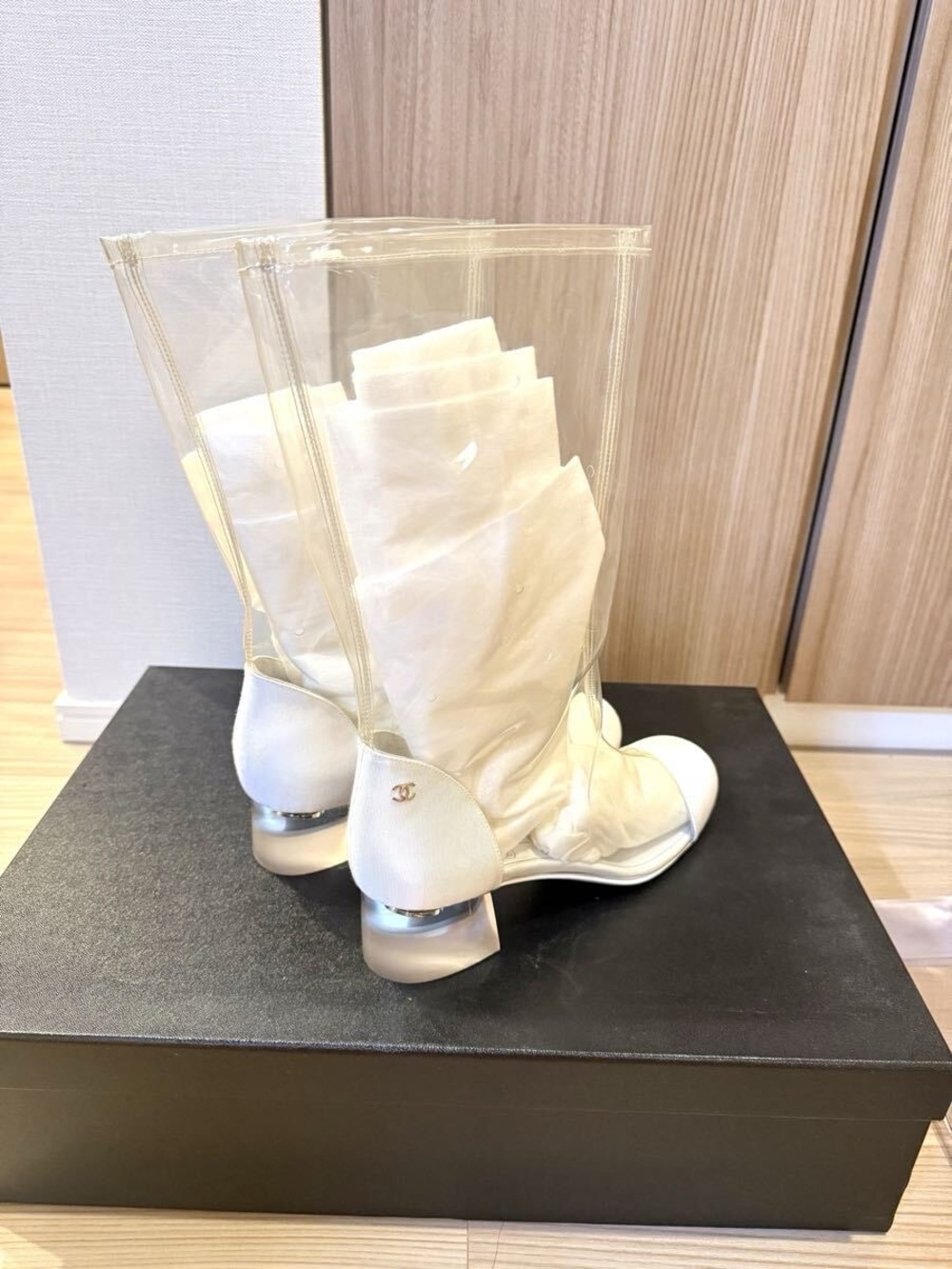 Chanel PVC Clear Panel Women's Mid-Heel Boots